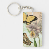 Carte postale vintage avec papillons et fleurs