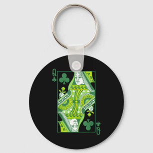 Porte-clés Carte reine de trèfle Saint-Patrick botanique