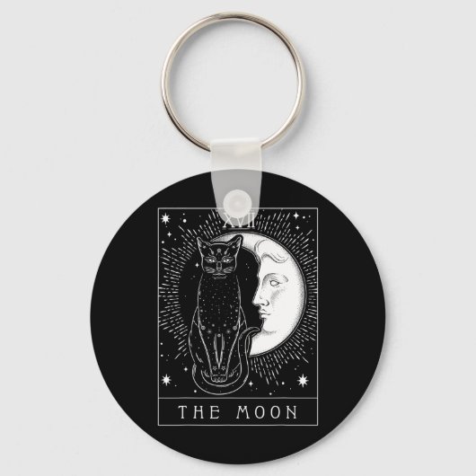 Porte-clés Carte Tarot Crescent Moon Et Cat Graphique (Recto)