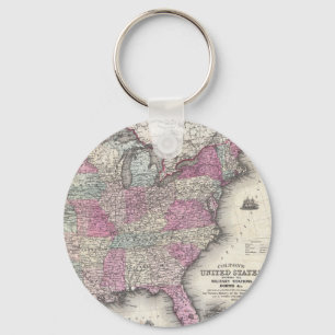 Porte-clés Carte vintage de l'Est des États-Unis (1862)