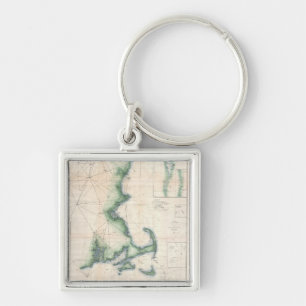 Porte-clés Carte vintage du littoral du Massachusetts