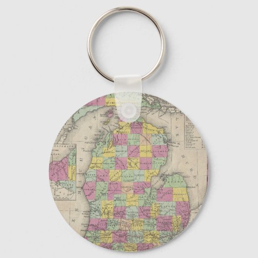 Porte-clés Carte vintage du Michigan (1853) (Recto)