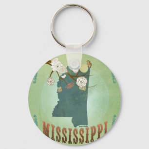 Porte-clés Carte vintage moderne d'état du Mississippi - ver