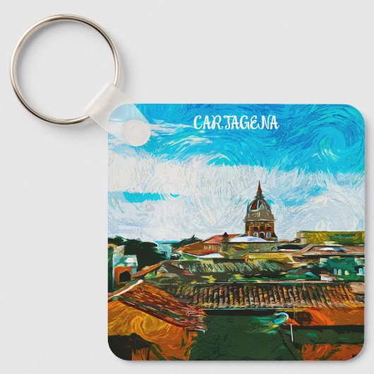Porte-clés Carthagène Colombie Peinture Ville Vue (Recto)