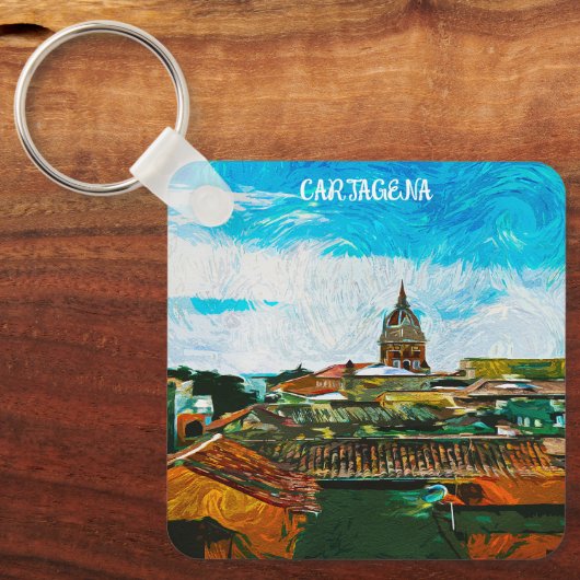 Porte-clés Carthagène Colombie Peinture Ville Vue (Recto)