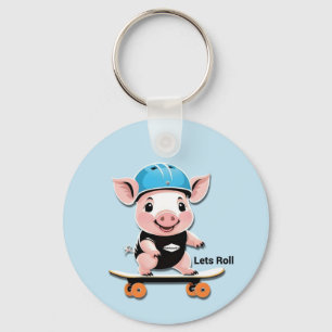 Porte-clés Cartoon Bébé Cochon Monter Un Skateboard Permet De