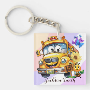Porte-clés Cartoon Conducteur de bus scolaire Restez en sécur