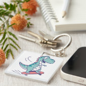 Porte-clés Cartoon cool T-Rex sur skateboard (Devant Droit)