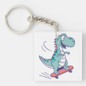 Porte-clés Cartoon cool T-Rex sur skateboard (Devant)