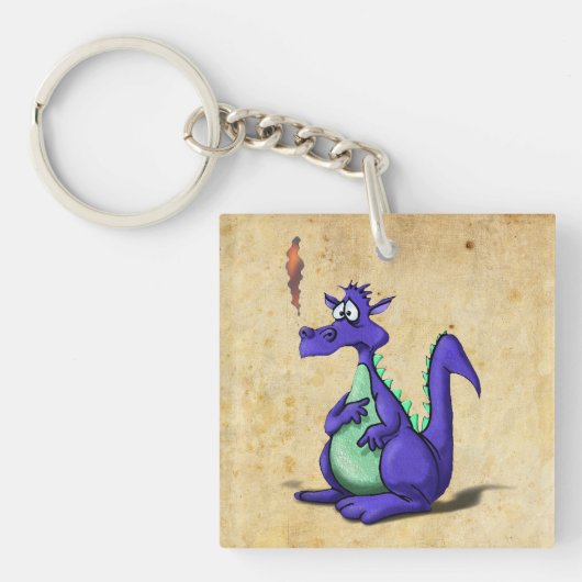 Porte-clés Cartoon de dragon violet inquiété (Devant)