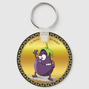 Porte-clés Cartoon eggplant with big eyes green hair