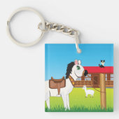 Porte-clés Cartoon Farm Scène avec Cheval Chat et Chèvre (Devant)