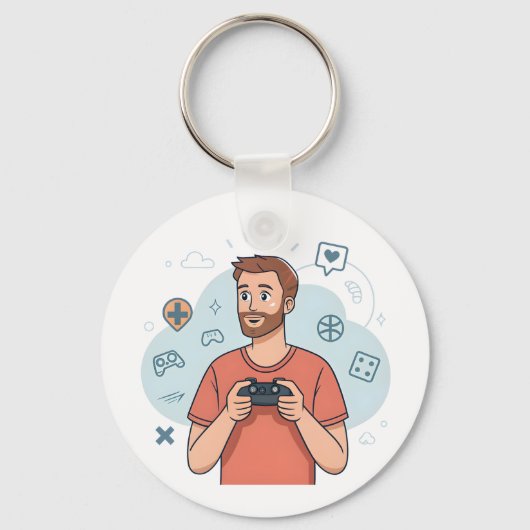 Porte-clés Cartoon Gamer Character Illustration (Recto)