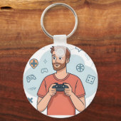 Porte-clés Cartoon Gamer Character Illustration (Verso)