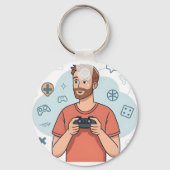 Porte-clés Cartoon Gamer Character Illustration (Verso)