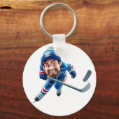 Porte-clés Cartoon Hockey Player Skating with Intense Express (Verso)