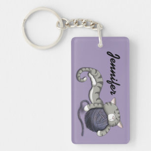 Porte-clés Cartoon Kitty avec boule de fil