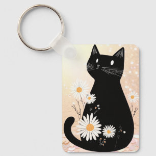 Porte-clés Cartoon Kitty avec les pâquerettes