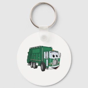 Porte-clés Cartoon vert souriant pour camion à ordures
