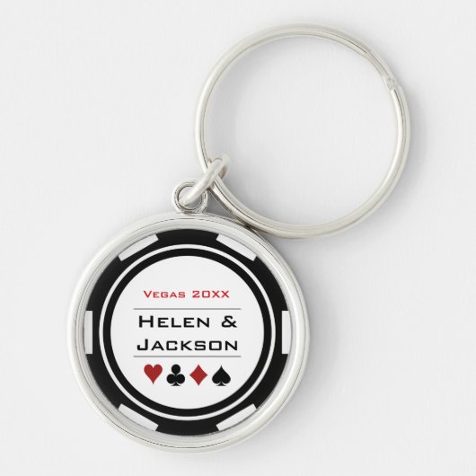 Porte-clés Casino Poker Chip Noir Blanc Mariage Favoriser (Devant)