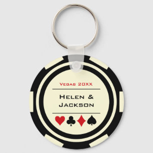 Porte-clés Casino Poker Chip Noir Hors Blanc Mariage Faveur