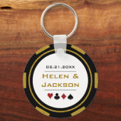 Porte-clés Casino Poker Chip Or Noir Blanc Mariage Favoriser (Recto)