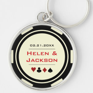 Porte-clés Casino Poker Chip Red Black Cream Wedding Favor