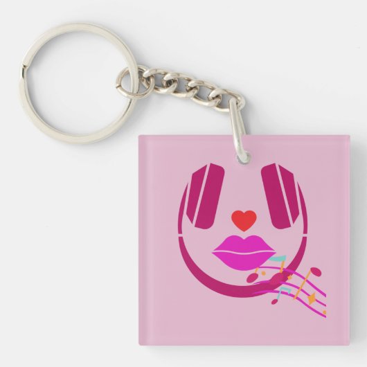Porte-clés Casque à écouteurs rose chantant (Devant)