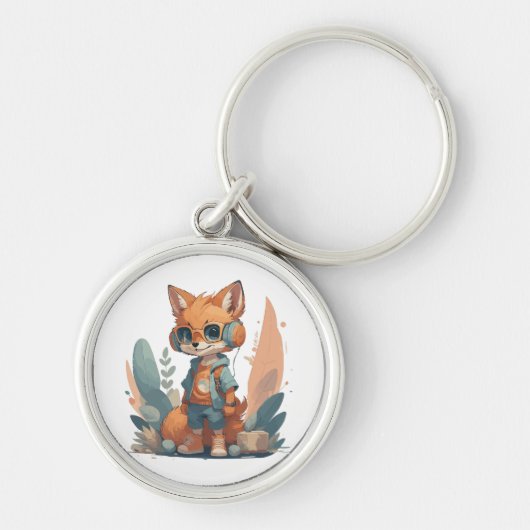 Porte-clés Casque audio renard bébé drôle (Devant)