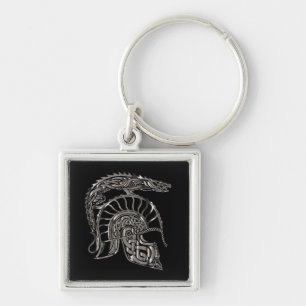 Porte-clés Casque de dragon métallique de guerrier cool
