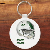 Porte-clés Casque de football blanc et vert foncé (Recto)