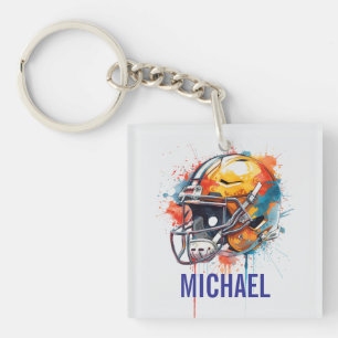 Porte-clés Casque de football de motivation inspirante nom