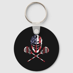 Porte-clés Casque Lacrosse Drapeau Américain Lax Bâtons 4ème