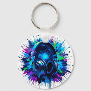 Porte-clés Casque vibrant sur éclaboussure de douleur colorée