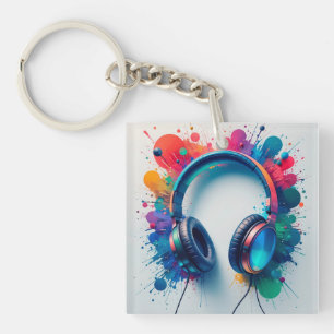 Porte-clés Casques audio colorés avec éclaboussure de peintur