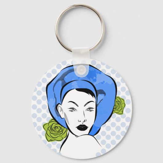 Porte-clés Casquette bleu Polka Dot (Recto)