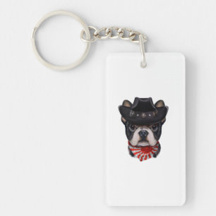 Porte-clés Casquette de cowboy et Drapeau Français Bulldog po