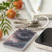 Porte-clés Casquette noire mystique aquarelle | Cute chat (Devant droit)