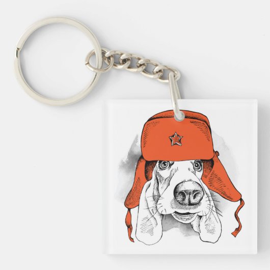 Porte-clés Casquette rouge de Basset Hound | Ushanka (Devant)