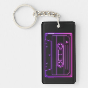 Porte-clés cassette néon, vaporwave rose violet