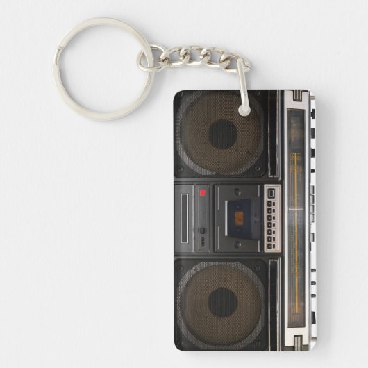 Porte-clés cassette rétro lecteur musique hipster bande stéré (Devant)