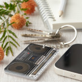 Porte-clés cassette rétro lecteur musique hipster bande stéré (Devant droit)