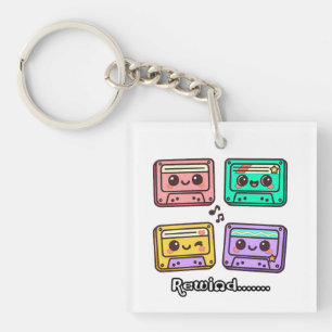 Porte-clés Cassette Rétro Mignonne "Rembobiner" Design Kawaii