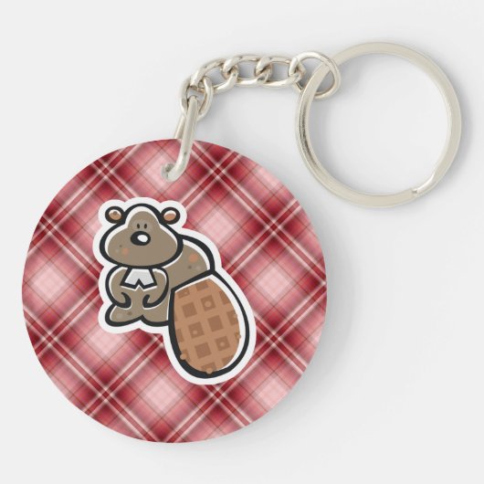 Porte-clés Castor mignon ; Plaid rouge (Dos)