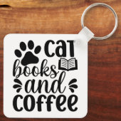 Porte-clés "Cat Books and Coffee" Cute Typography (Verso)