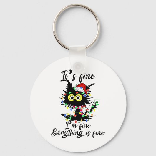 Porte-clés Cat Christmas It's Fine I'm Fine Everything Is Fin (Recto)
