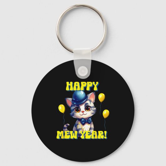 Porte-clés Cat Happy New Year Mew Year Funny New Years Party  (Recto)