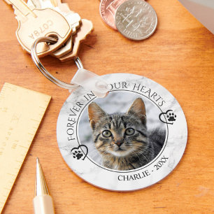 Porte-clés Cat Memorial Forever dans nos coeurs Photo Marble