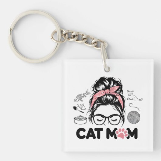 Porte-clés "Cat Mom" Funny Cute Cat Lover Women (Devant)