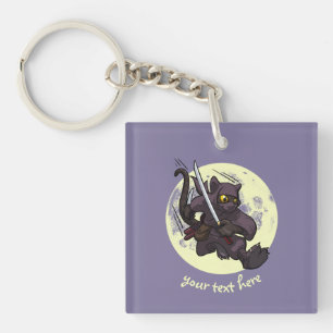 Porte-clés Cat noir Ninja Katana épées Flying Kick